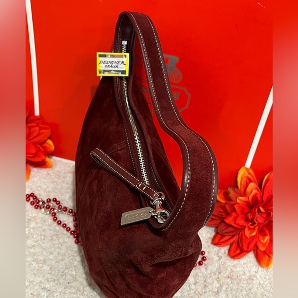 COACH RARE! Vintage Ergo Suede Burgundy Leather Hobo Shoulder Bag 9920 - Picture 5 of 16